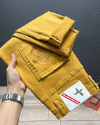 Vintage Mustard Yellow Distressed Slim Tapered Denim Jeans