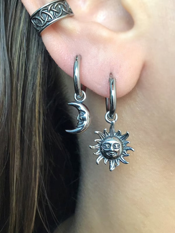 Creative Sun and Moon Pendant Earrings