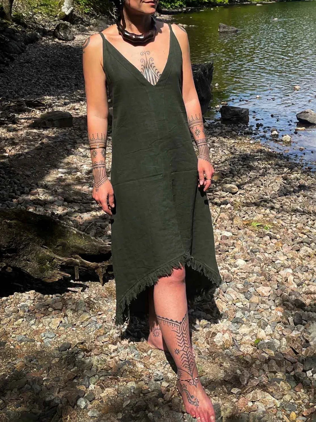 Fringe Linen Maxi Dress: Asymmetric Boho Festival Clothing