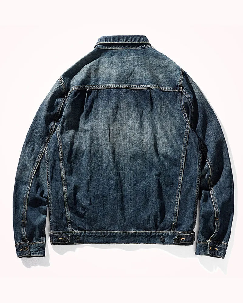 Vintage Asymmetric Canvas Patch Pocket Utilitarian Denim Jacket