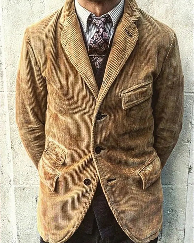 Vintage Solid Color Corduroy Single-breasted Casual Blazer
