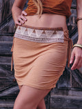Bohemian Tribal Mini Skirt - Boho chic Short Skirt with Tribal Embroidery Belt