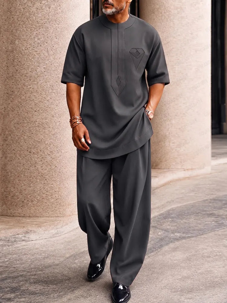 Casual Creative Pocket Longline Top Pants Set