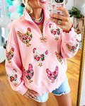 Rooster Floral Sequined Half-zip Pullover