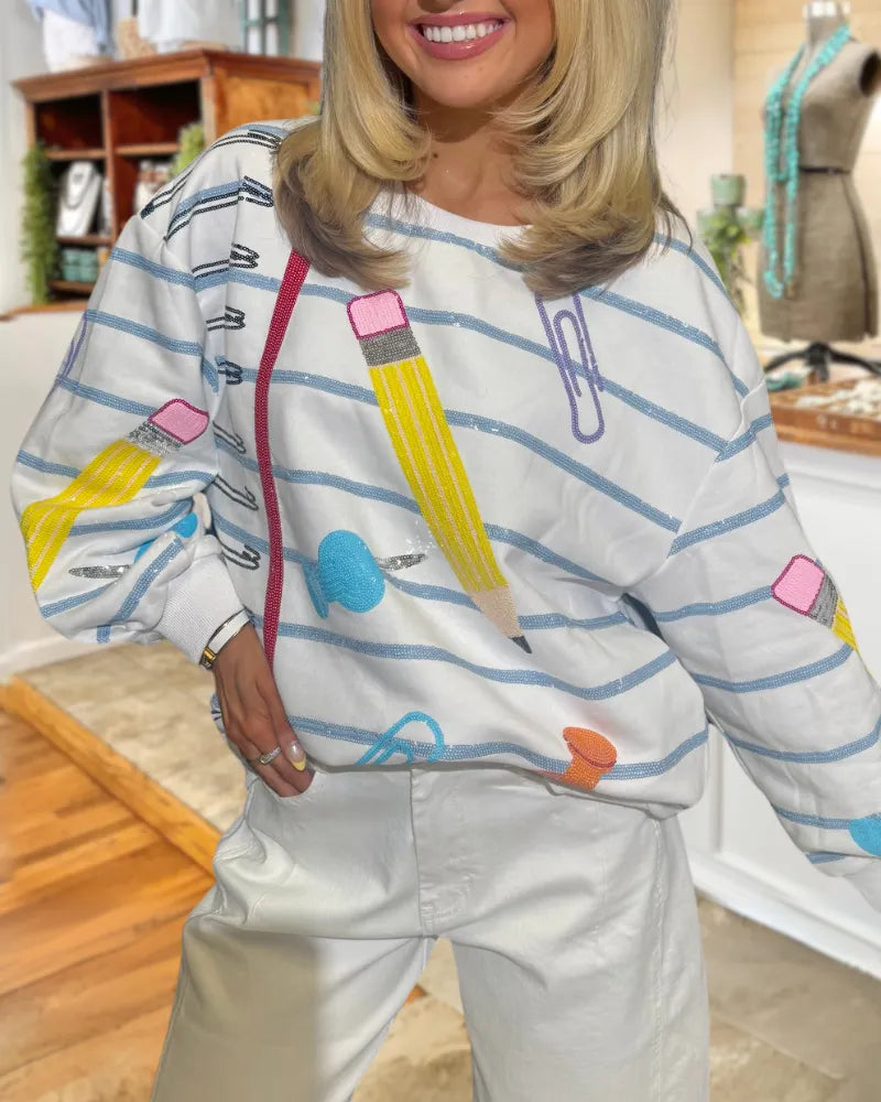 School Stripe Sequined Sweatshirt