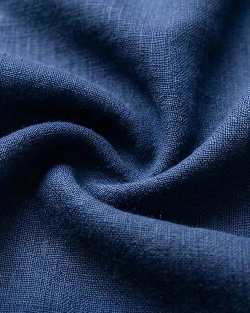 Retro Navy Blue Linen Double-breasted Blazer