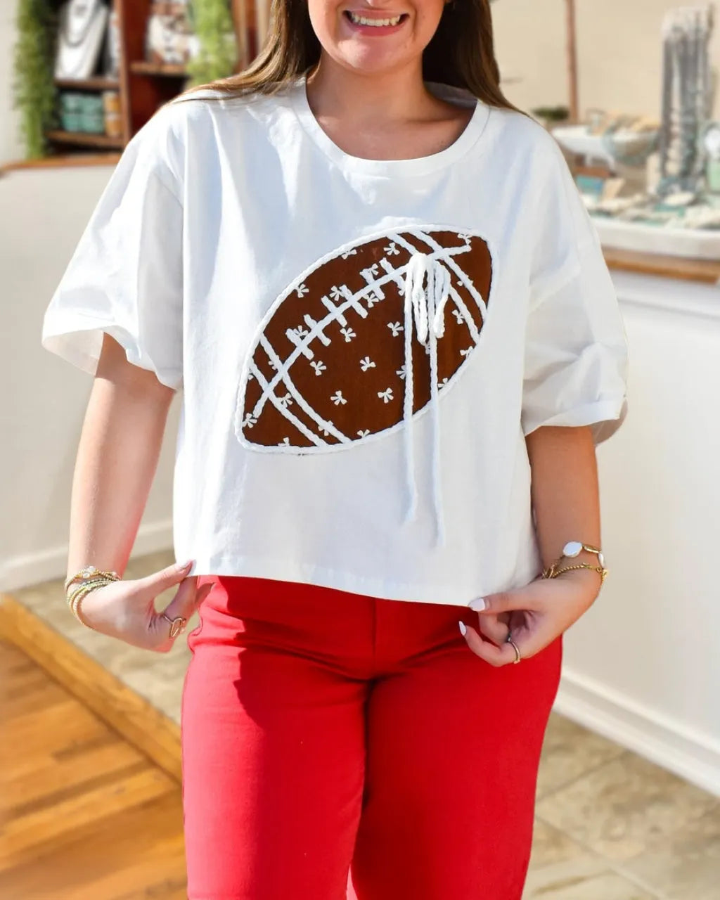Bow Embroidered Football Top