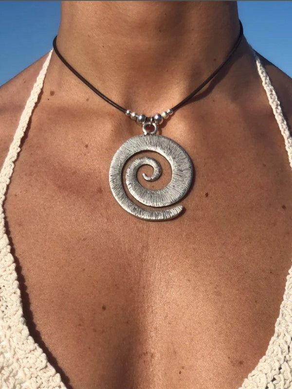Bohemian Vintage Minimalist Ethnic Spiral Symbol Necklace