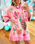 Mahjong Peacock Sequined Striped Dress