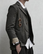 Retro striped wool blend single-breasted suit jacket
