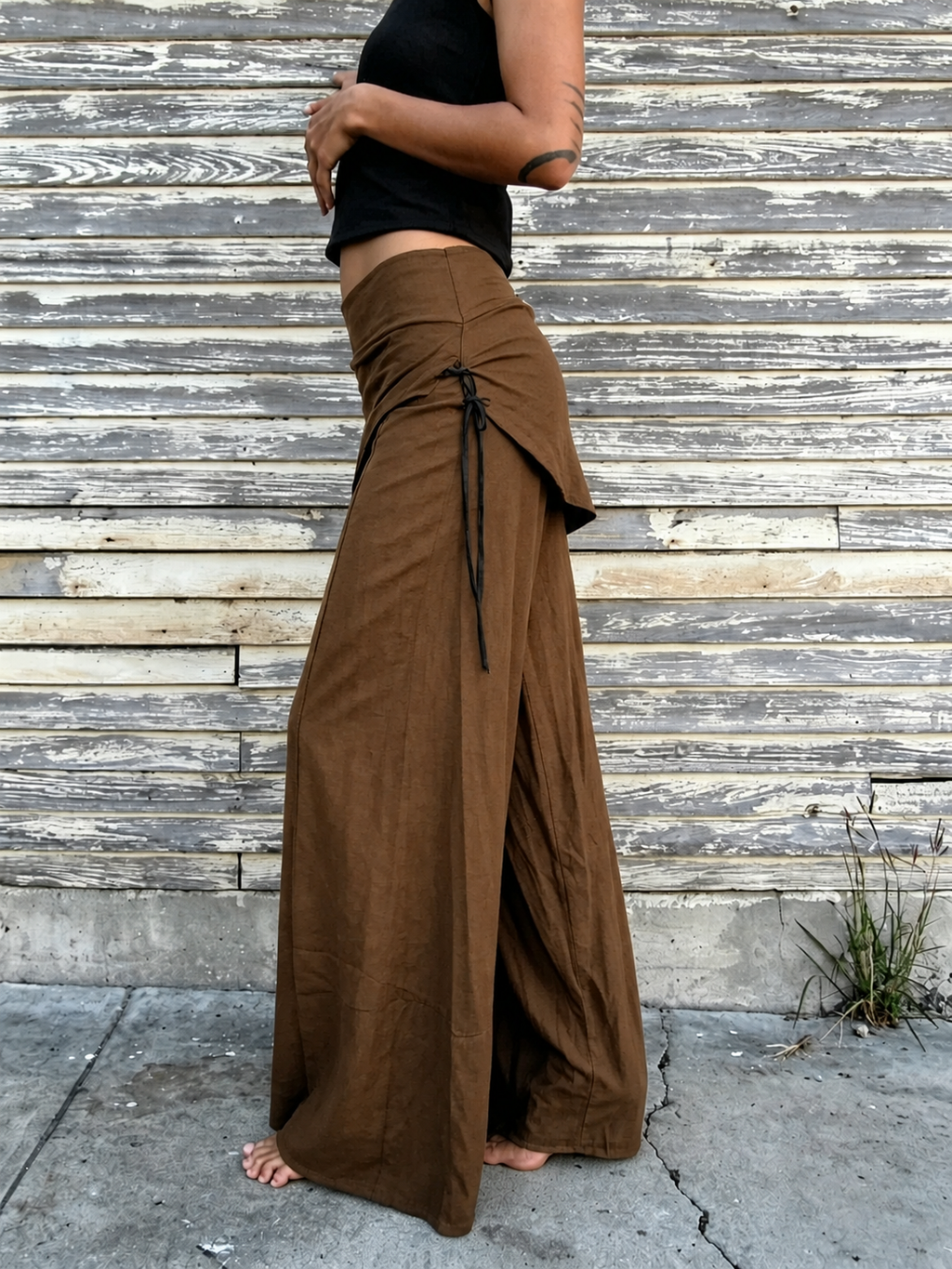Asymmetric Wrap Waistband Wide Leg Pants