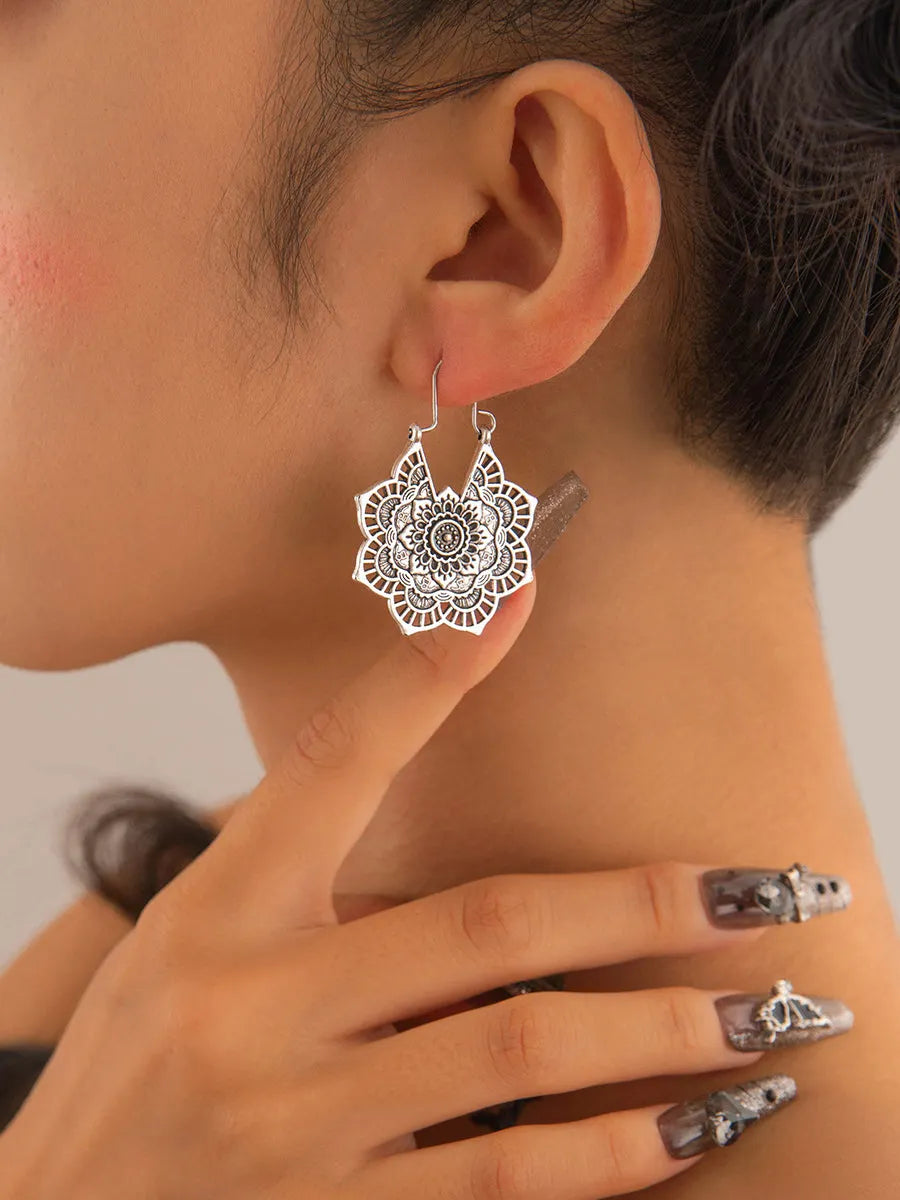Vintage Exaggerated Hollow-Out Floral Tribal Drop Earrings