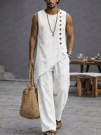 Minimalist Casual 100% Cotton Slant Hem Tank Top Set
