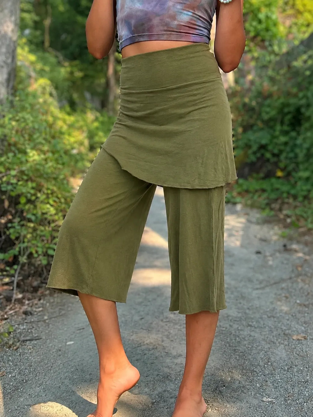 Faux Two-Piece Skirt-Leg Cropped Pants