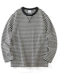 Vintage Nautical Horizontal Stripe X-Stitch Crew Neck Long Sleeve Sailor Tee