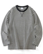 Vintage Nautical Horizontal Stripe X-Stitch Crew Neck Long Sleeve Sailor Tee