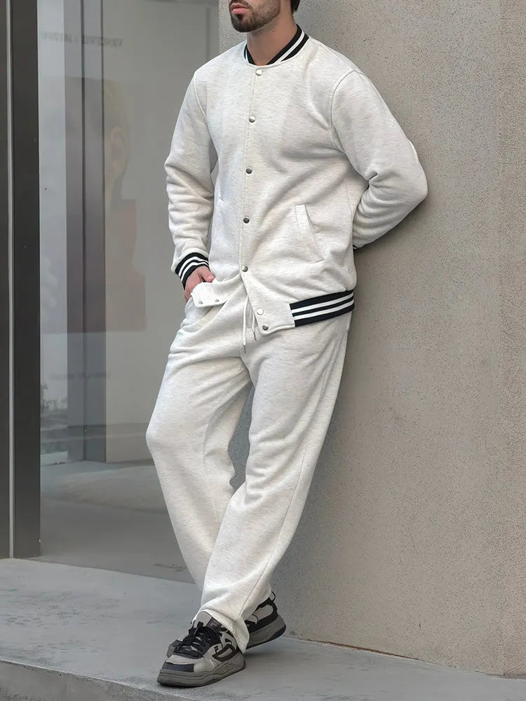 Classic Striped Trim Jacket Pants Set