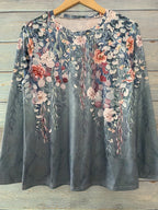 Floral Print Crew Neck T-Shirt, Casual Long Sleeve T-Shirt For Spring & Fall, Women's Clothing