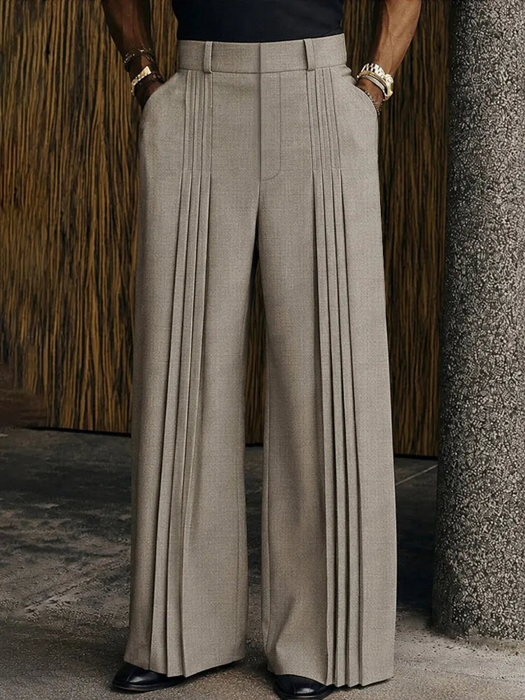 Polished Casual Front-Pleat Design Suit Pants