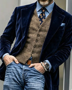 Retro Navy Velvet Single-breasted Casual Blazer