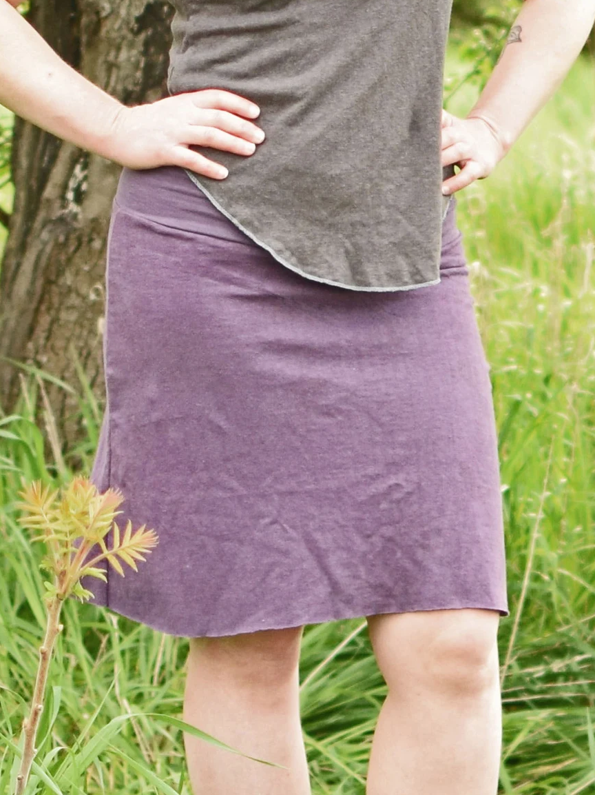 Fold-Over Waist Straight Raw Hem Knit Mini Skirt