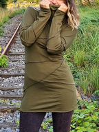 Fitted Long Sleeve Short Dress, Turtle Neck Cotton Stretch Thumbhole Mini Dress, Alternative Festival Clothing