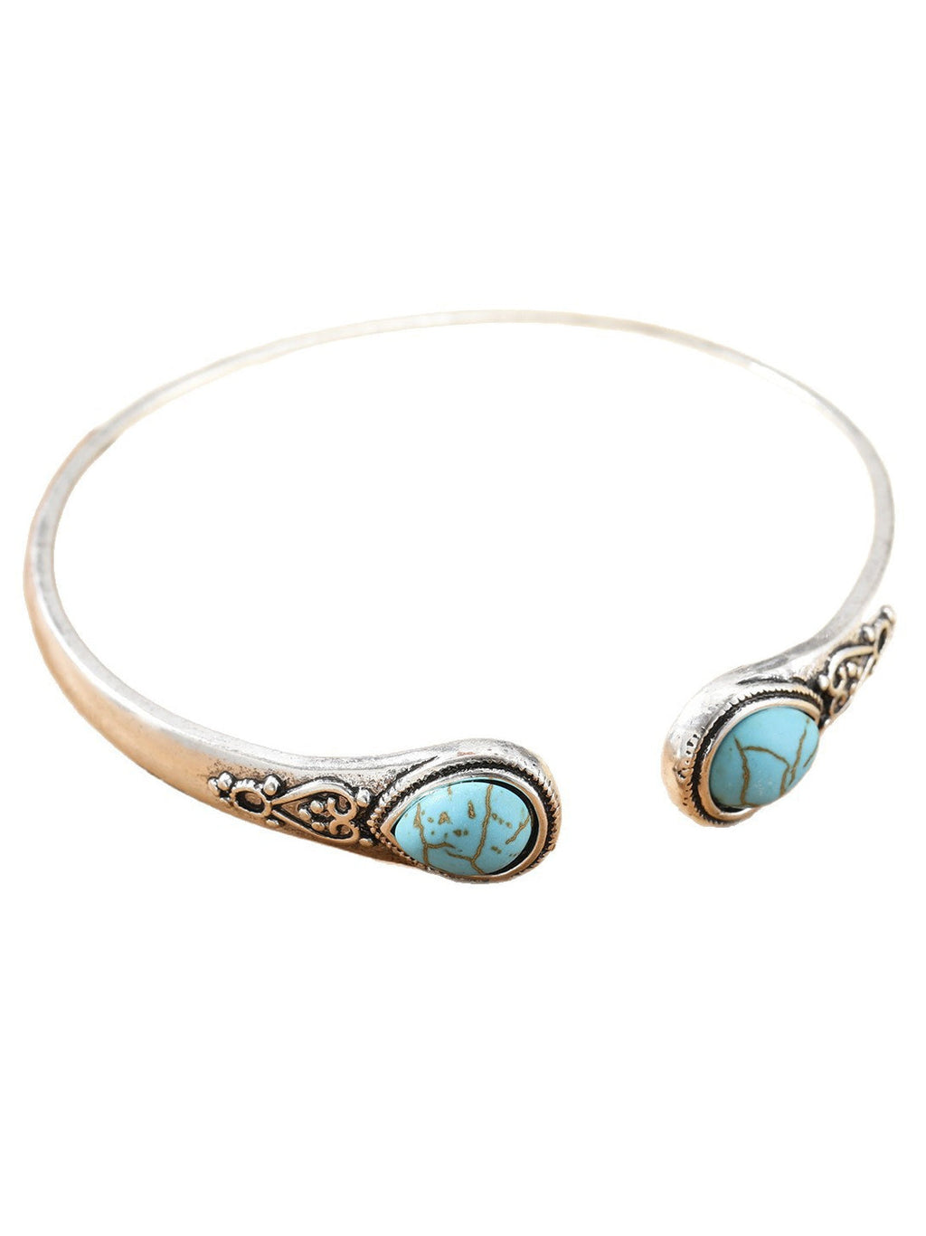 Bohemian Natural Turquoise Vintage Pattern Open Bangle Bracelet