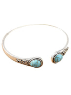 Bohemian Natural Turquoise Vintage Pattern Open Bangle Bracelet