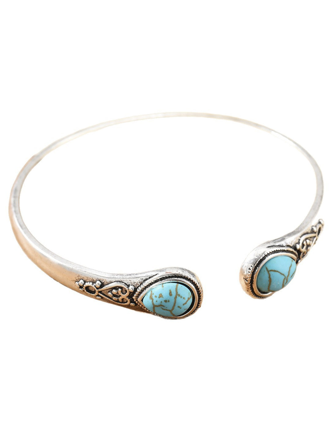 Bohemian Natural Turquoise Vintage Pattern Open Bangle Bracelet