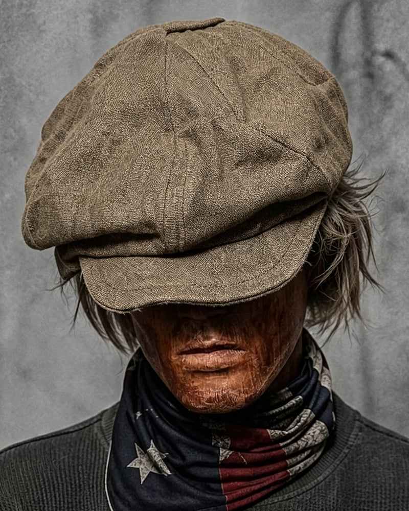 Vintage Linen Blend Oversized Slouchy Newsboy Cap