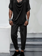 Loose Drape Collar Top Pants Set