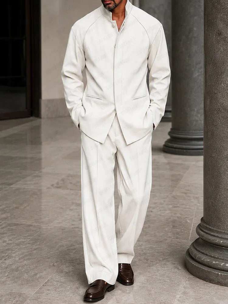 Smart Casual Hidden Placket Jacket Pants Set