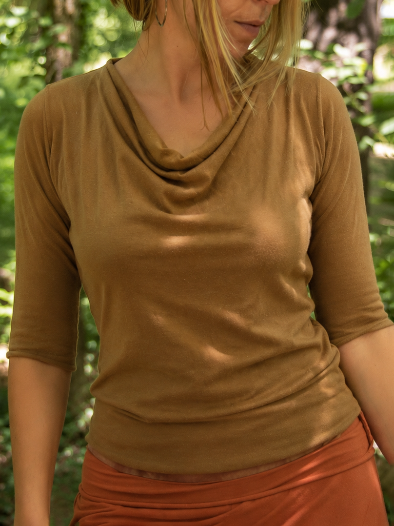 Cowl Neck Three-Quarter Sleeve Top
