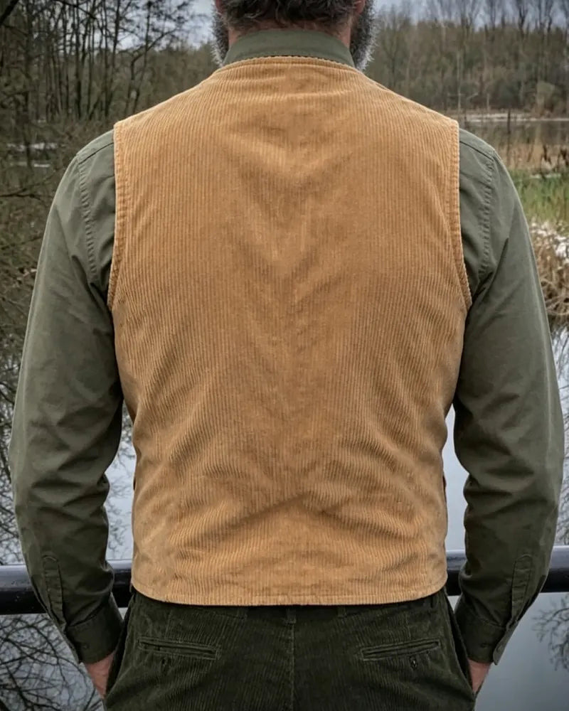 Vintage Camel Corduroy Single-breasted Vest