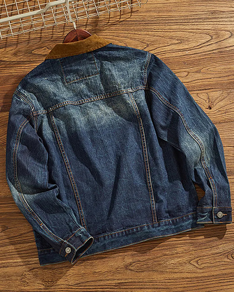 Vintage Corduroy Collar Multi©\Pocket Chore Denim Jacket