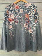 Floral Print Crew Neck T-Shirt, Casual Long Sleeve T-Shirt For Spring & Fall, Women's Clothing