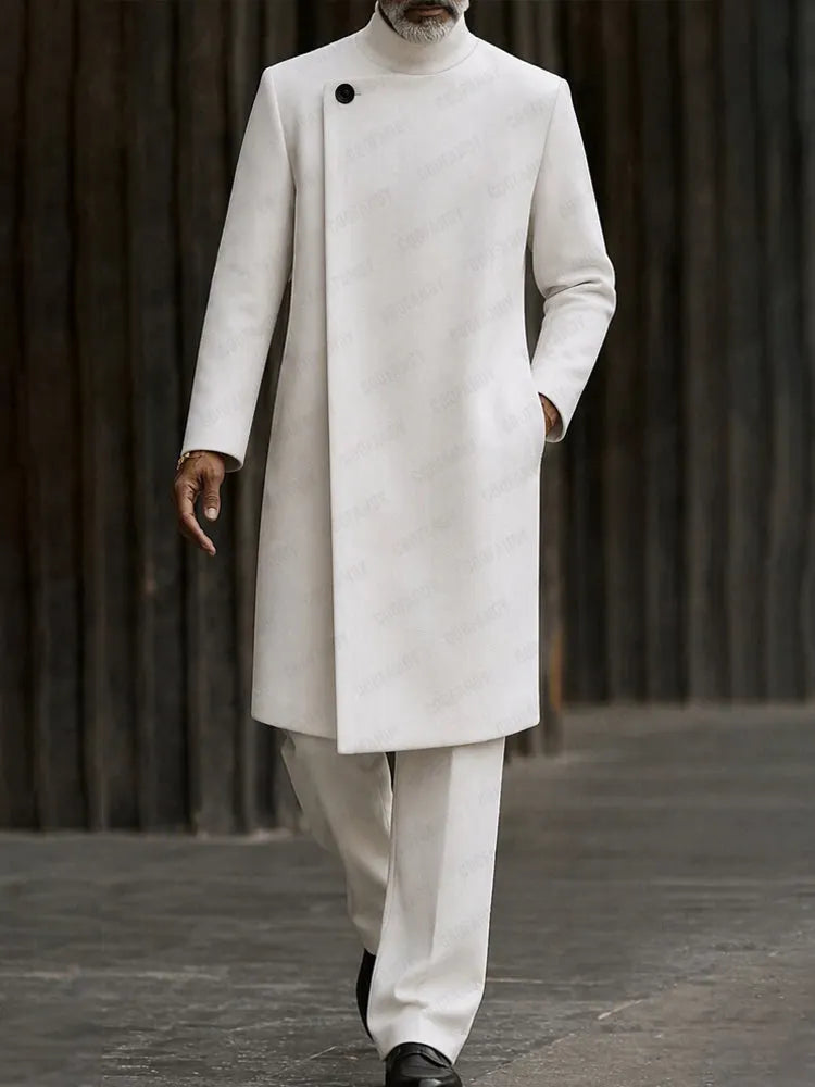 Minimalist Mandarin Collar Long Coat Pants Set