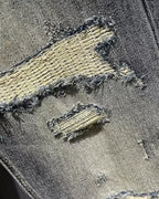 Vintage Patchwork Repair Distressed Straight©\Leg Denim Pants