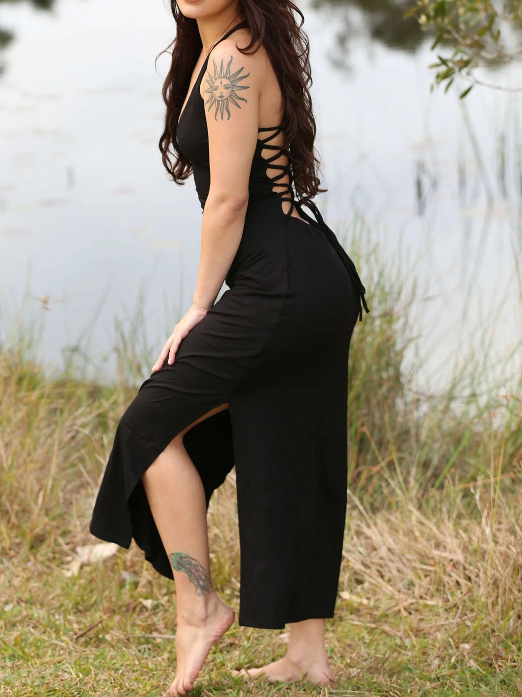 Long Dress with Splits and Corsetwise Back
