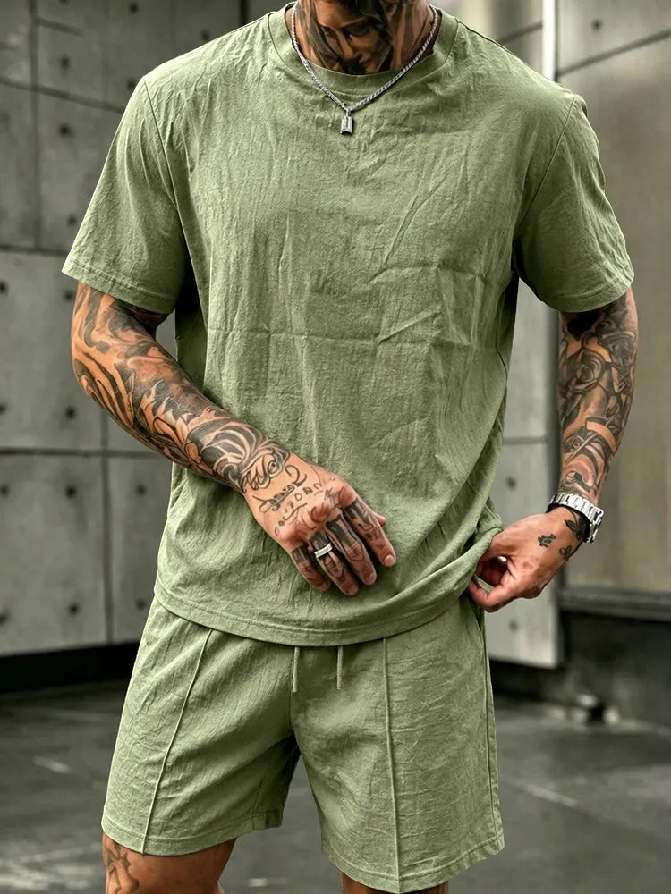 Washed Cotton 2-Piece T-Shirt & Shorts Set