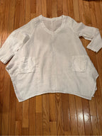 Women¡¯s Relaxed V-Neck White Linen Top
