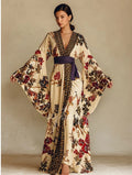Women's Flower Kimono Linen Robe (Including Belt)
