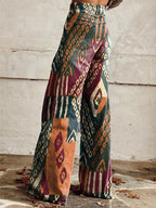 Women's Vintage Lrregular Texture Contrasting Print Casual Wide Leg Pants