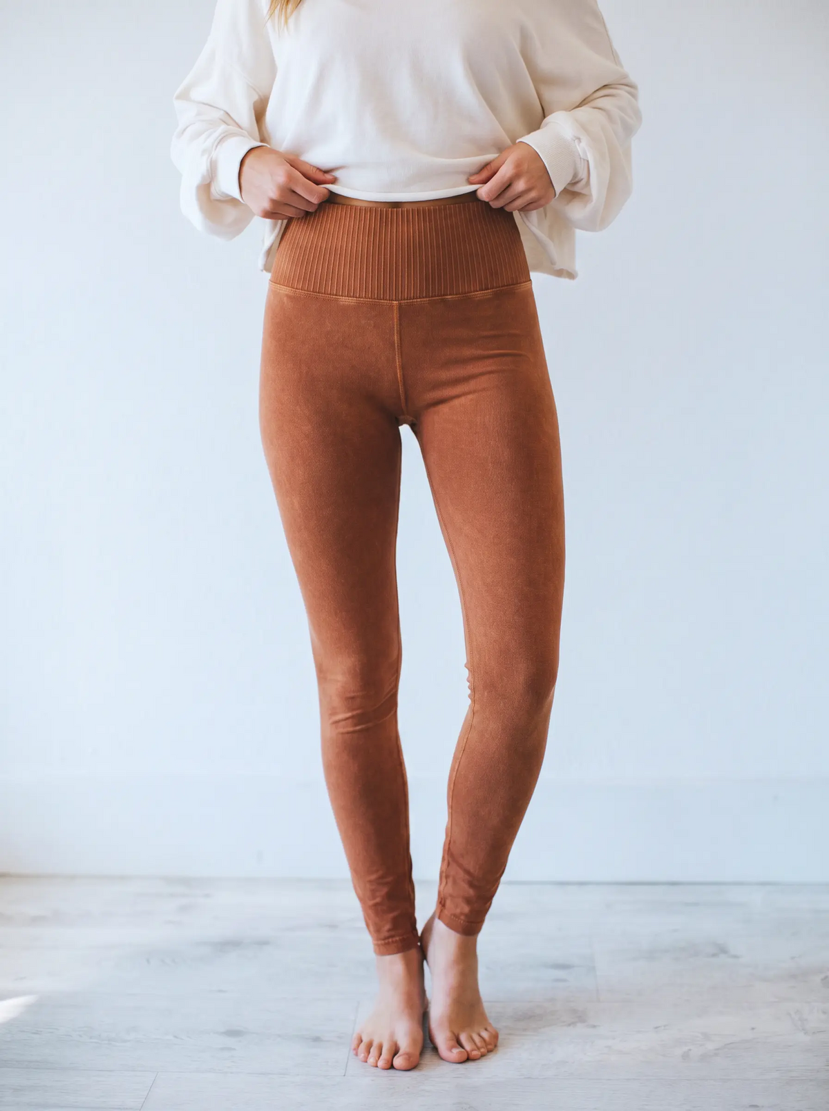 Washed Ribbed High-Waist Yoga Leggings