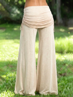 Gathered Waistband Drawstring Wide Leg Casual Pants
