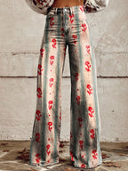 Women's Vintage Flowers Print Casual Wide Leg Pants