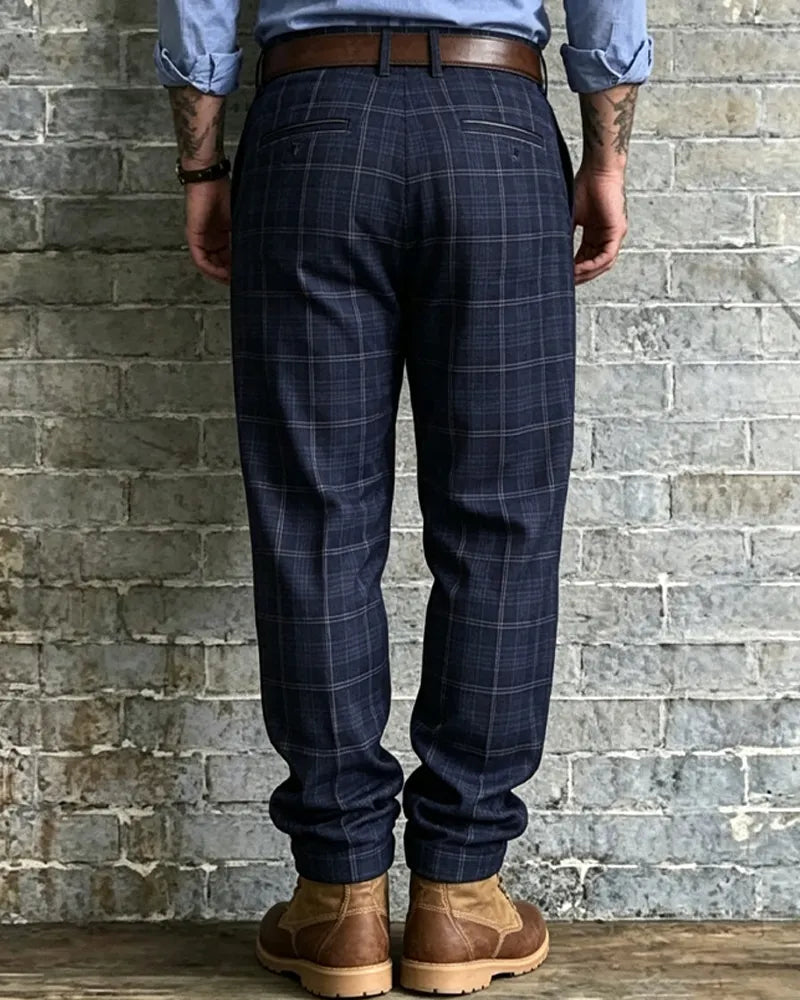 Vintage Navy©\Blue Plaid Double©\Pleated Trousers