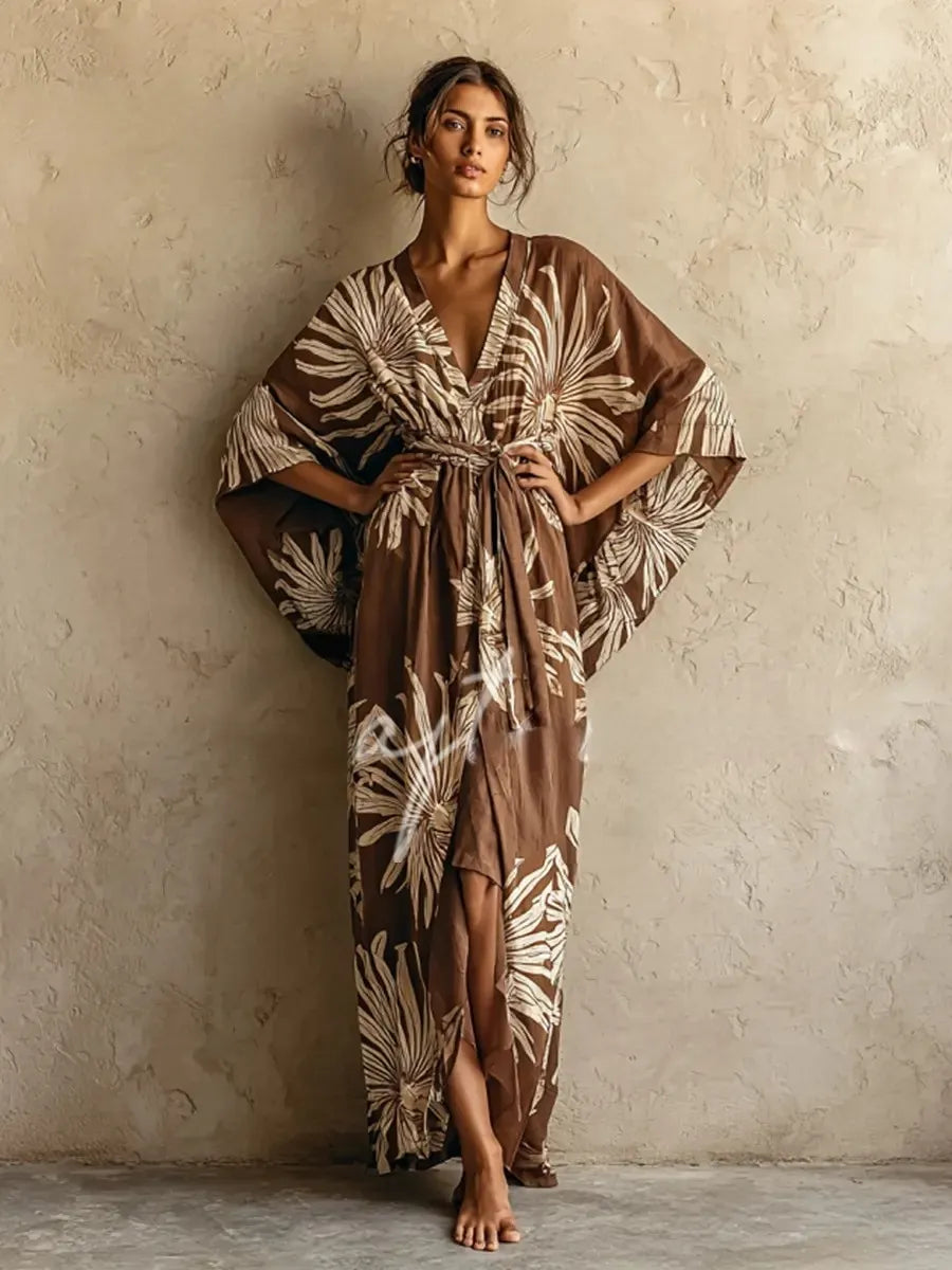 Women's Bohemian-Print Cotton-Linen Vacation Robe