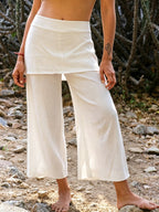 Bohemian Faux Two-Piece Skirt-Style Wide Leg Pants