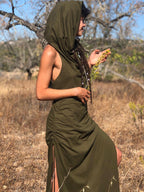Boho Racerback Maxi Dress: Cotton Hooded Festival Dress